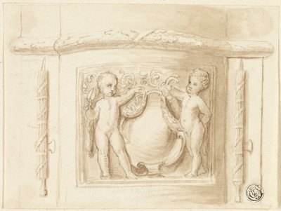 Rölyefli Pilaster Kaidesi, 2 Putti, Kalkanlı by Thomas Stothard