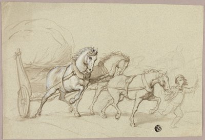 Üç at ve vagon önde gelen çocuk by Thomas Stothard