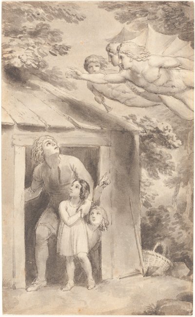 Peter ve Çocukları Üç Uçan Figür Tarafından Ziyaret Edildi by Thomas Stothard