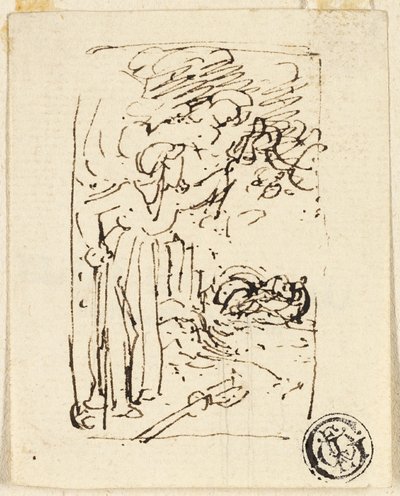 Bastona Yaslanmış Figürün Kroki by Thomas Stothard