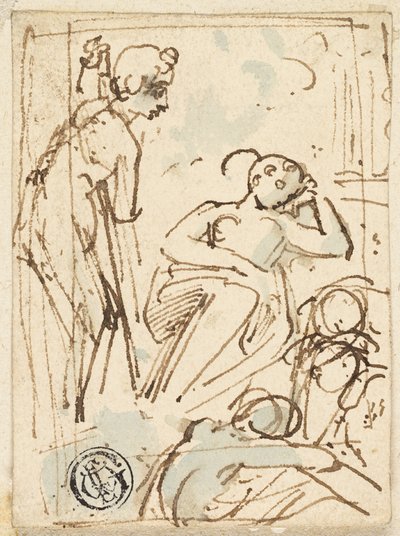 Asaya Yaslanmış, Uyuyan Kadına Bakmış Adamın Kroki by Thomas Stothard