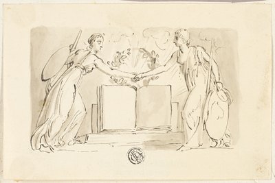 Kitaptan Önce Ellerini Sıkan İki Alegorik Kadın Figürü by Thomas Stothard