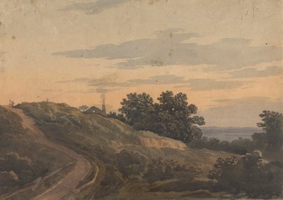 Ev, Yol ve Figürlerle Dağlık Manzara by Thomas Sully