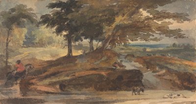 Ağaçlı Tepeli Manzara, At Sırtında Figür by Thomas Sully