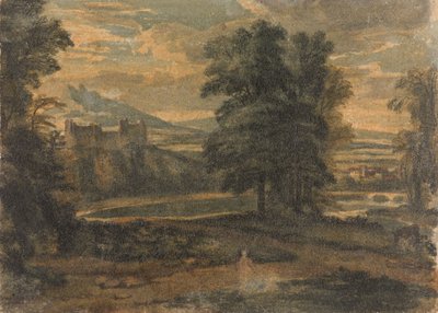 Dağlar, Kale, Ağaçlar ve Göl ile Manzara by Thomas Sully