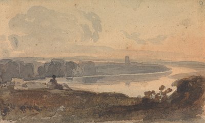 Dolambaçlı Nehirli Manzara, Ön Planda Tepedeki Figür by Thomas Sully