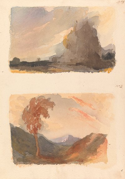 Bir Sayfada İki Çizim: Ön Planda Büyük Uçurumlu Manzara - Cuyp Prensibi (no. 3); Ön Planda Ağaçlı Manzara, Uzakta Dağlar - İkisinin İlkesi (no. 4) by Thomas Sully