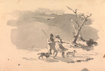 Kış Sahnesinde İki Avcı ve İki Köpek by Thomas Sully
