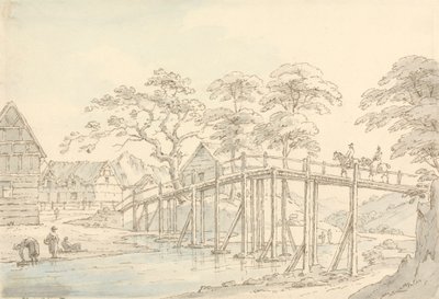 Newtown'da Severn Nehri Üzerindeki Köprü, Nehrin Yukarısına Bakmak by Thomas Sunderland