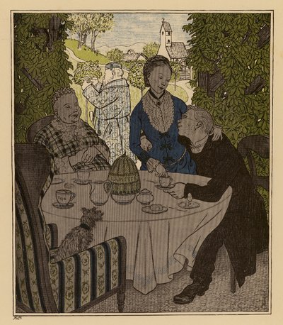 Yeni eşine aşık rahip adayı (renkli taş baskı) by Thomas Theodor Heine