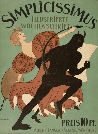 "Simplicissimus Illustrated Weekly"den ön kapak, pub. 1896 (renkli lito) by Thomas Theodor Heine