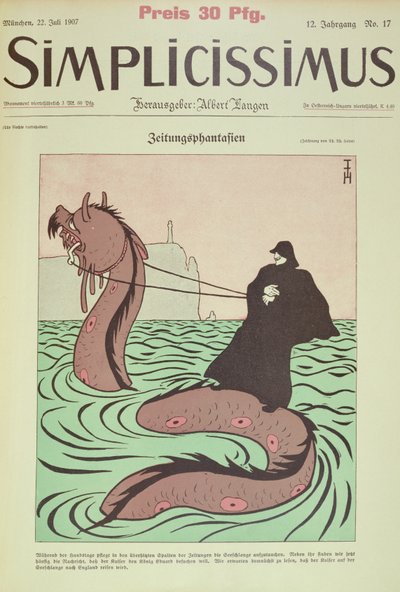 Kaiser, Deniz Yılanı ile İngiltere'ye gidiyor, Simplicissimus'tan İllüstrasyon'u kapsıyor by Thomas Theodor Heine