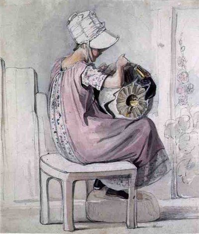 Bir Kız Dantelciliği (kağıt üzerine suluboya ve kurşun kalem) by Thomas Unwins