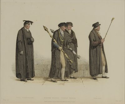 Başkan Yardımcısı, Esquire Beadle, Yeoman Beadle, Verger, J. Agar tarafından oyulmuş, R. Ackermann'ın 'History of Oxford'unda yayınlanmıştır, 1813 (el renkli gravür) by Thomas Uwins