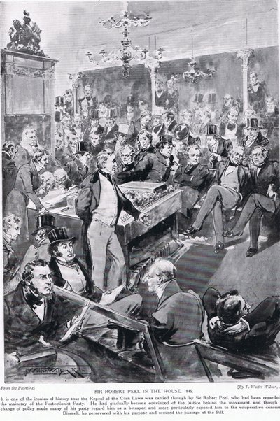 Sir Robert Peel evde, 1846, 'Hutchinson's Story of the British Nation'dan bir çizim, c.1923 by Thomas Walter Wilson