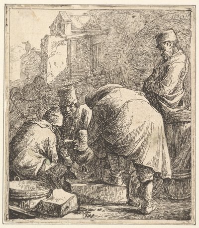 Ayakkabılarını Ayarlayan Adam, Solda Üç Adam İskambil, 1630-77. by Thomas Wijck
