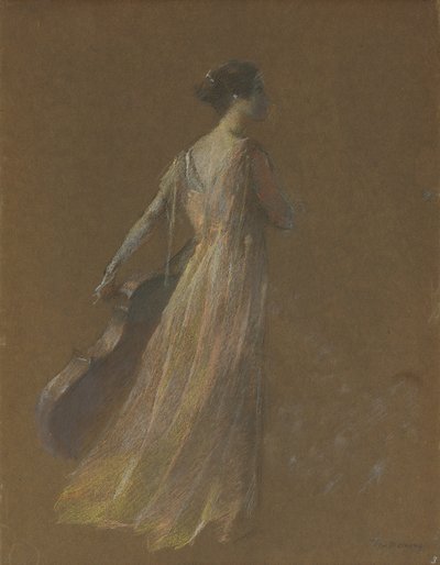 Ayakta duran bir çello tutan kadın (kağıt üzerinde pastel) by Thomas Wilmer Dewing