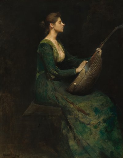 Bir Lute ile Bayan by Thomas Wilmer Dewing