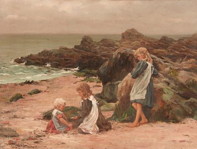 Kayalık Sahilde Çocuklar (tuval üzerine yağlı boya) by Thomas Wilson