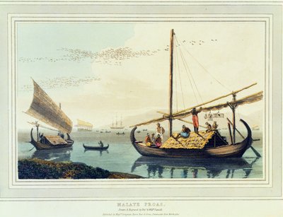 Malaye Proas, 'Hindistan'a Pitoresk Bir Yolculuk'tan levha 17, 1810 (aquatint) by Thomas und William Daniell