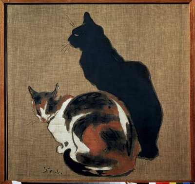""İki kedi"" (iki kedi) Bir kedi ve onun gölgesi. Resim Theophile Alexandre Steinlen (1859-1923) 1894 Art Nouveau Dim 61x64 cm Puşkin Müzesi, Moskova by Théophile Alexandre Steinlen
