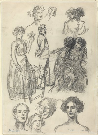Bir Bankta Aşıklar için Eskizler, 19. yüzyılın sonları ve 20. yüzyılın başlarında. by Théophile Alexandre Steinlen