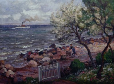 Bahçe Kapısı ve Kadın ile Yaz Manzarası (tuval üzerine yağlı boya) by Thorolf Holmboe