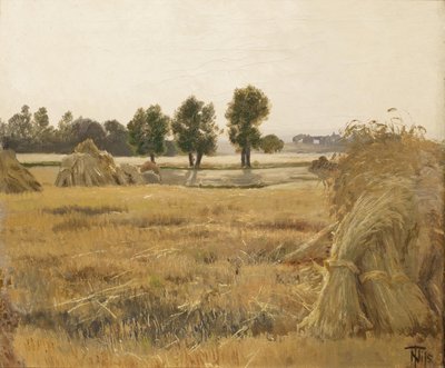 Tahıl yığınları olan arazi by Thorvald Niss