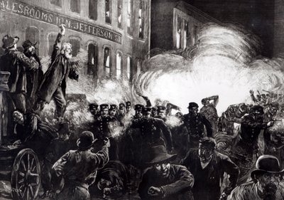 Chicago'daki Anarşist İsyan: 'Harper's Weekly'den Polisin Arasında Patlayan Bir Dinamit Bombası by Thure de Thulstrup