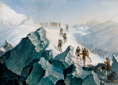 Horace Benedict de Saussure'ün inişi, oğlu ve rehberleri Mont Blanc'a iniyor, Ağustos 1787 by Tiberius Dominikus Wocher