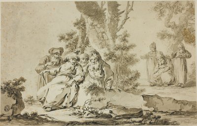 Peyzajda Oryantal Kostümlü Figürler by Tiberius Dominikus Wocher