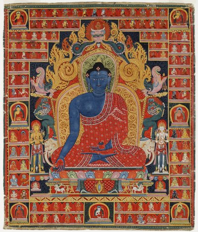 Buddha, Yüce Şifacı (pamuk üzerinde opak wc) by Tibetan School