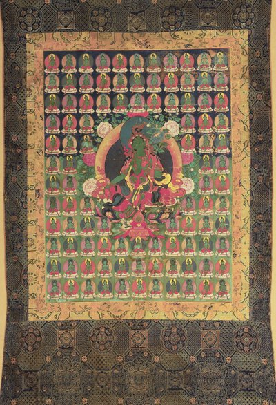 Yeşil Tara, (pamuk üzerine guaj ve yaldızlı) by Tibetan School