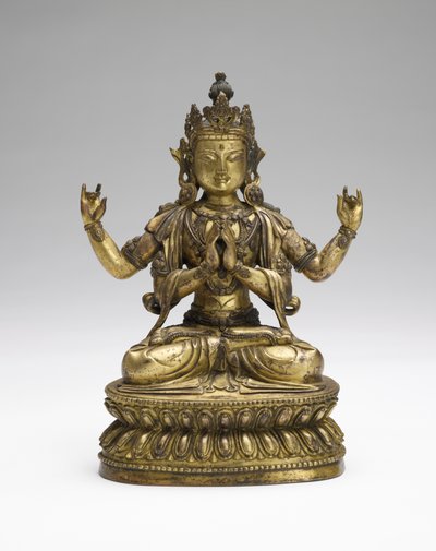 Sukhavati Avalokiteshvara, 17. yüzyıl sonu ve 18. yüzyıl başı (yaldızlı bakır alaşımı) by Tibetan School