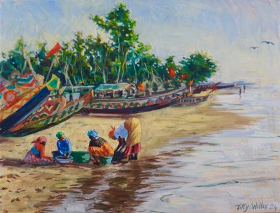 Plaj Yaşamı, Abene Senegal, 2024 (tuval üzerine yağlıboya) by Tilly Willis