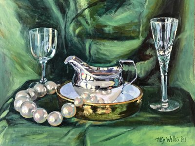 Silver Jug 2021 ile natürmort (tuval üzerine yağlı boya) by Tilly Willis