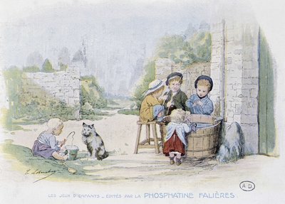 Çocuk oyunları: bir kovada balık tutma oyunu - dess. de Lobrichon, ed. tarafından Phosphatine Falières, v.1920 by Timoleon Marie Lobrichon