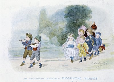 Çocuk oyunları: düğün alayı, gelin kılığında çocuklar - dess. de Lobrichon, ed. tarafından Phosphatine Falières, v.1920 by Timoleon Marie Lobrichon