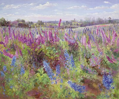 Delphinium Tarlası ve Kilisesi by Timothy Easton