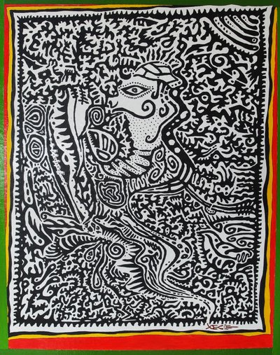Spirit Genie, 2011, ahşap üzerine yağlı boya by Timothy Nathan Joel
