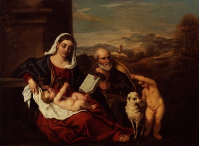 Vaftizci Yahya Bebek ile Kutsal Aile (tuval üzerine yağlı boya) by Titian (c.1488 1576) (after)