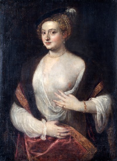 'Titian'ın Metresi' olarak adlandırılan bilinmeyen bayan, c.1550 (tuval üzerine yağlı boya) by Titian (c.1488 1576) (follower)