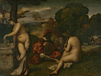 Le Concert Champetre (Açık Hava Konseri), c.1510 (tuval üzerine yağlı boya) by Tiziano Vecelli
