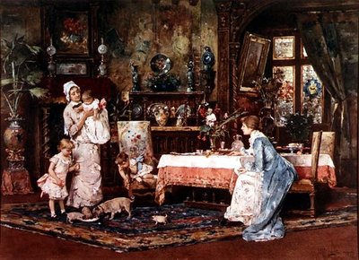 Anne ve çocuk zarif bir iç mekanda by Tito Lessi