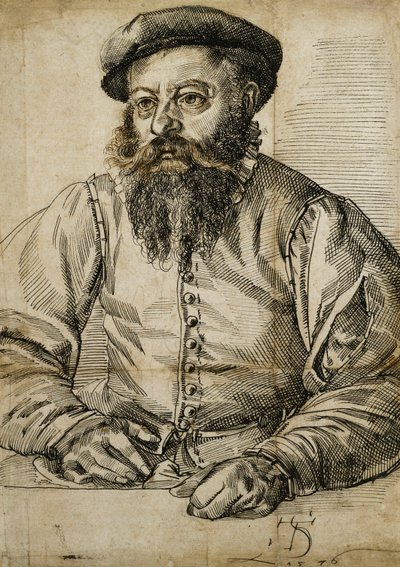 Sakallı Bir Adamın Portresi, Yarım Boy, Masada Oturmuş, by Tobias Stimmer