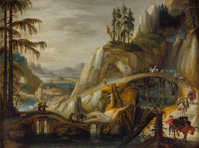Alp Manzarasında Gezginler (panelde yağ) by Tobias Verhaecht