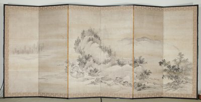 Manzara, 17. yüzyıl başı (Altı panelli ekran çifti; mürekkep ve altın üzerine
kağıt) by Togan Unkoku
