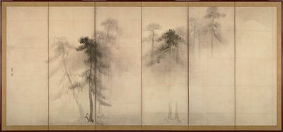 Çam Ağaçları Altı bölmeli paravan çiftinin solu, 16. yüzyıl by Hasegawa Tohaku