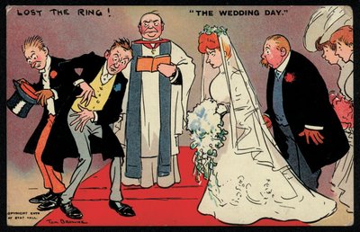 Damat ve sağdıç bir düğünde yüzüğü bulamıyor (chromolitho) by Tom Browne