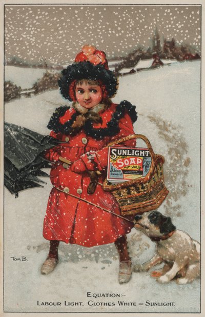 Karda eve yürüyen kız: Sunlight sabun reklamı (chromolitho) by Tom Browne